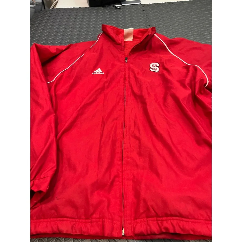 Adidas Windbreaker Jacket Mens XL Red NC State Wolfpack NCAA‎ Full Zip Coat